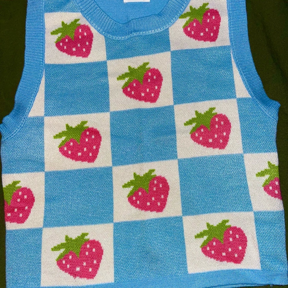 Strawberry Patterned Kids Sweater Vest - Blue and Pink